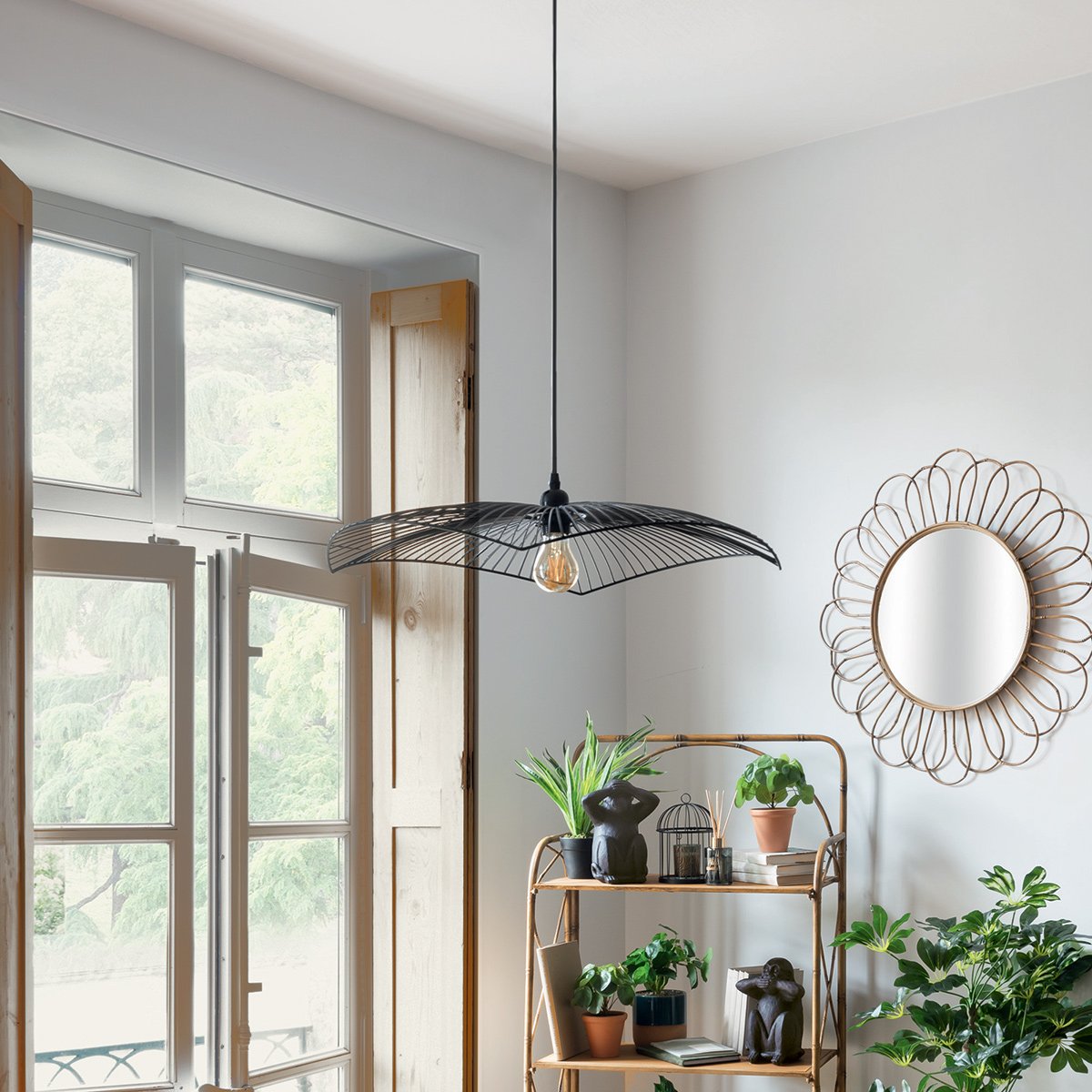 Suspension filaire métal ondulé CUZCO noir, ATMOSPHERA