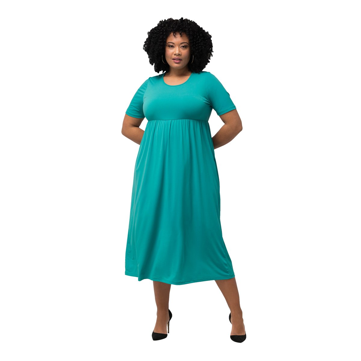 Robe en jersey à décolleté rond et manches cyan, ULLA POPKEN