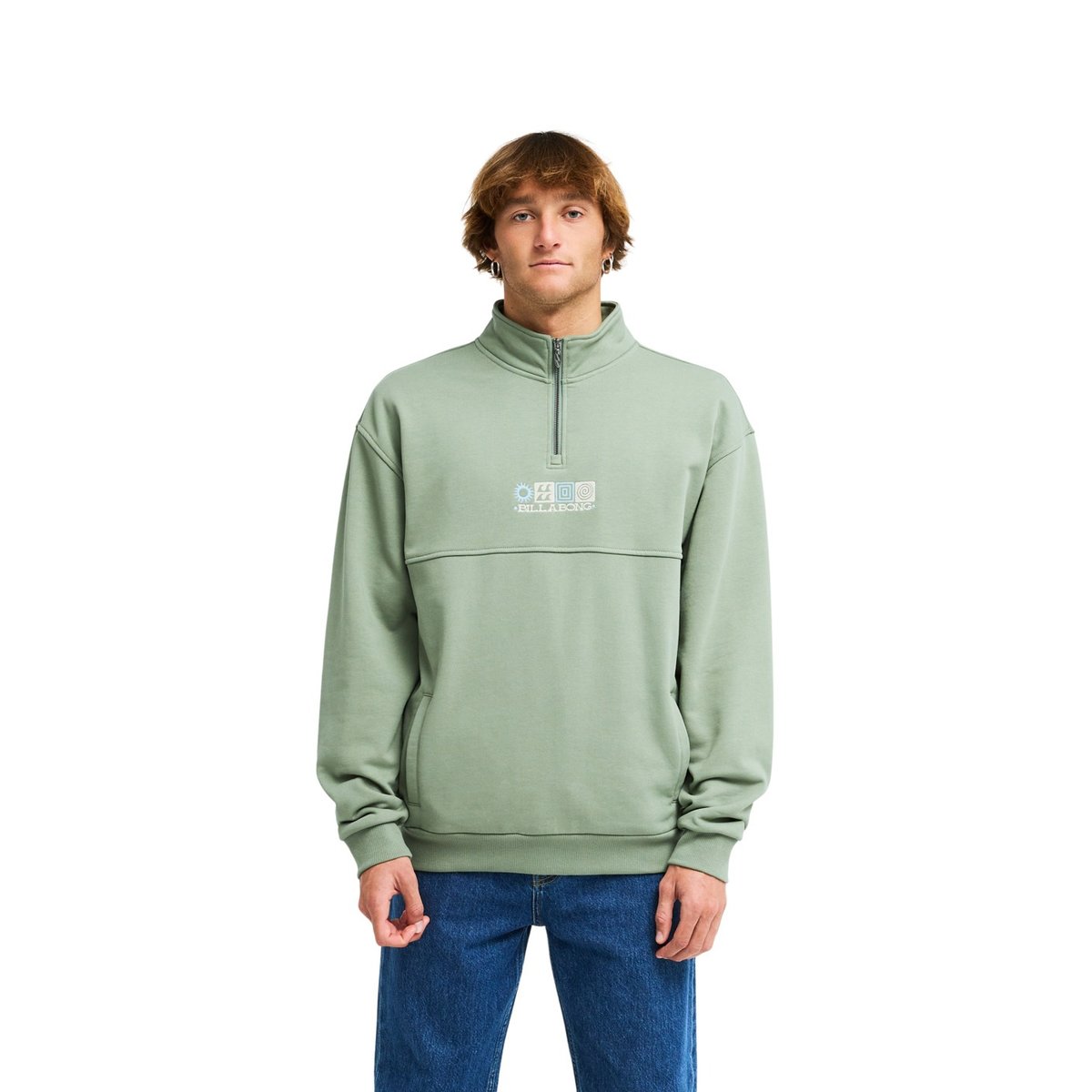 Sweat à 1/2 fermeture éclair BURLEIGH MOCK NECK vert sea spray, BILLABONG