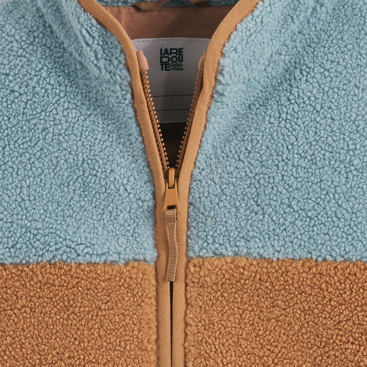 Colour block sherpa vest, opstaande kraag, ritssluiting camel/blauw , LA REDOUTE COLLECTIONS