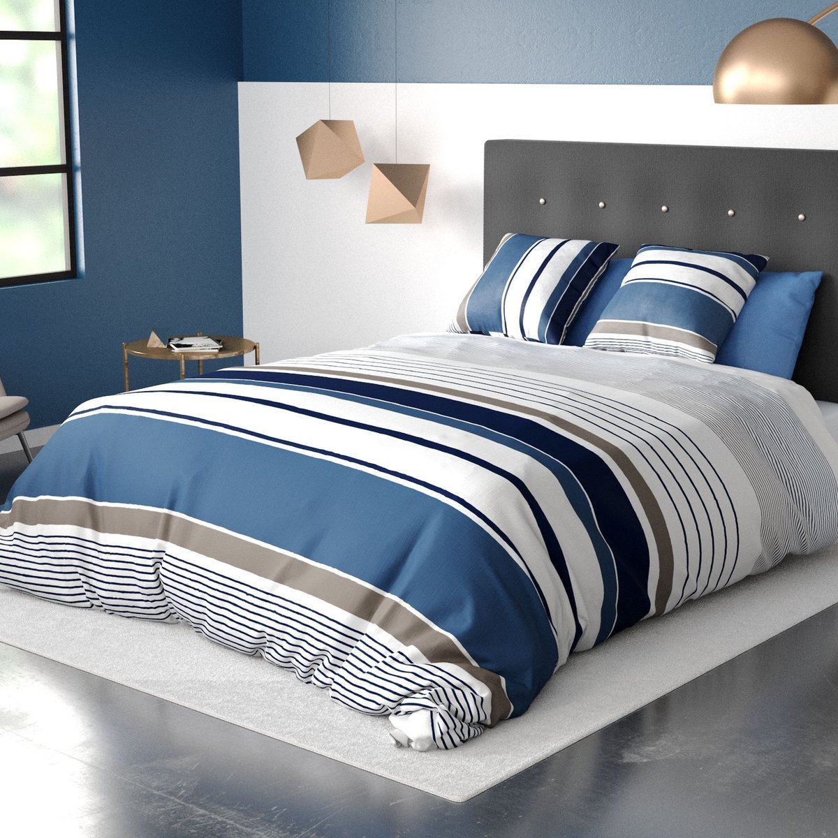 Parure de lit - Housse de couette coton 57 fils bleu, EDEN