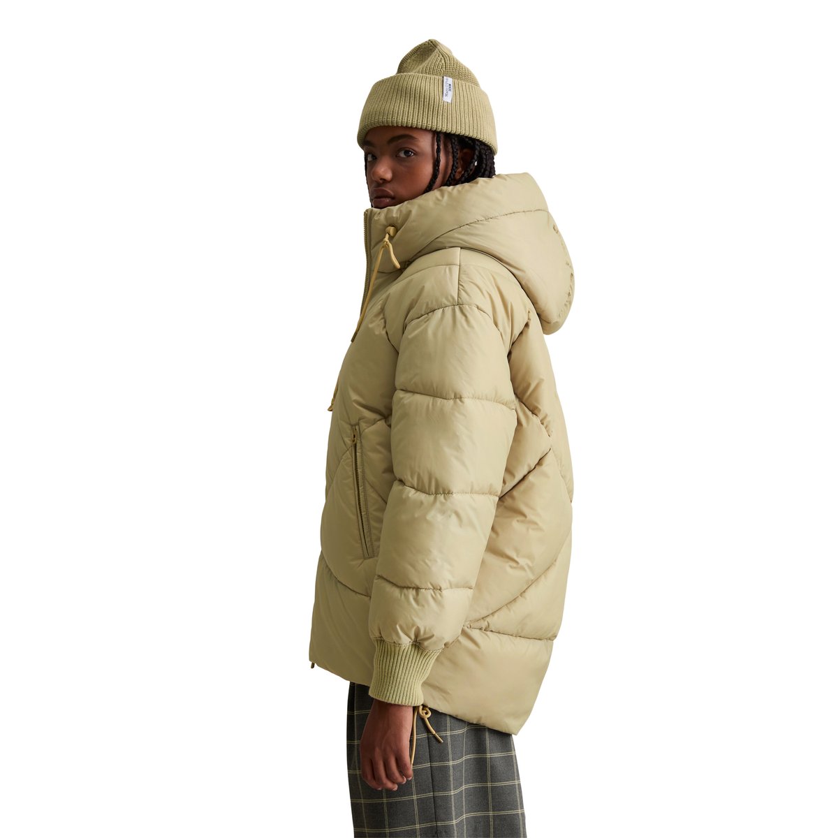 Veste matelassée longue à capuche relaxed en polyester recyclé vert, MARC O’POLO DENIM