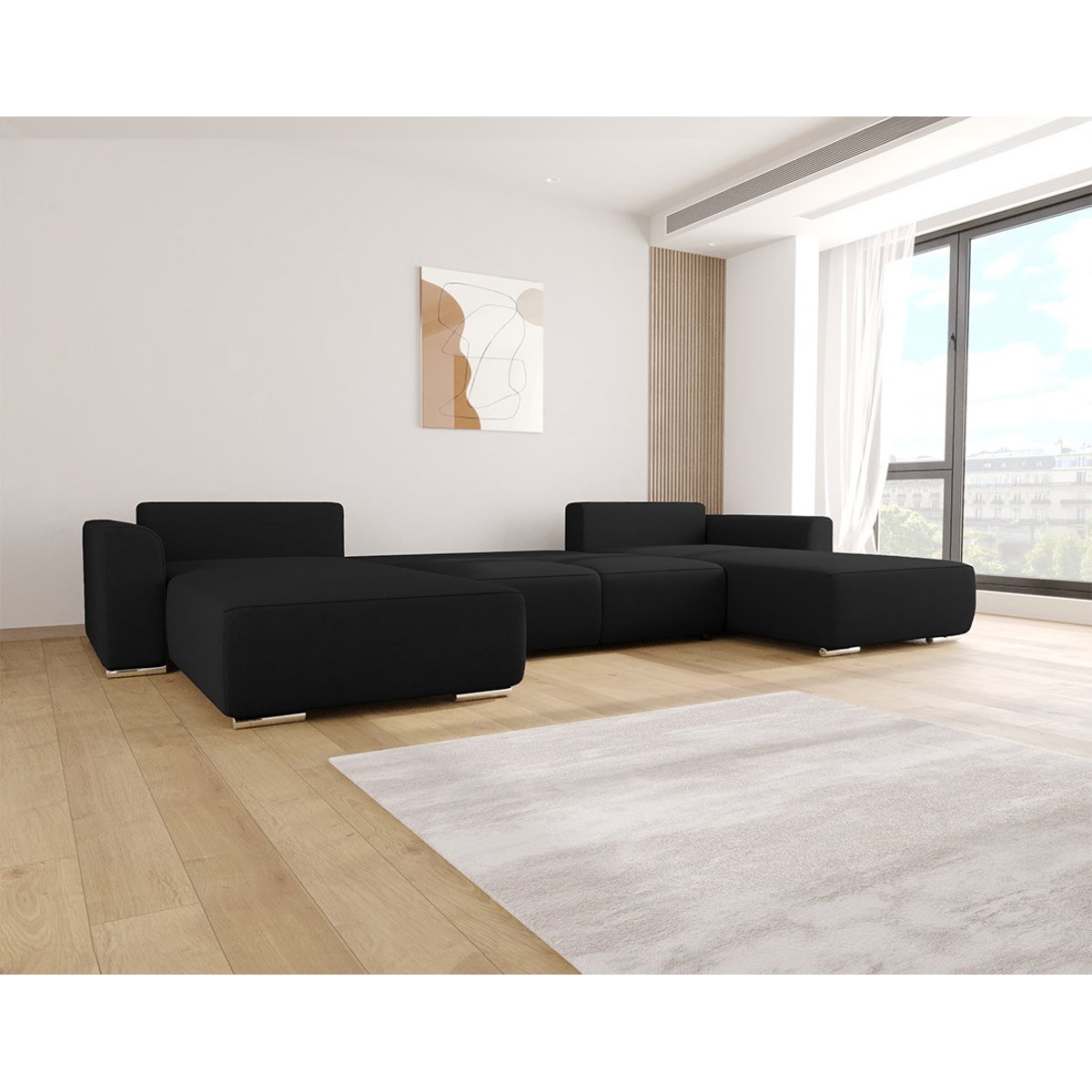 Canapé Panoramique Convertible 7 places - GABRIEL noir, BEST MOBILIER