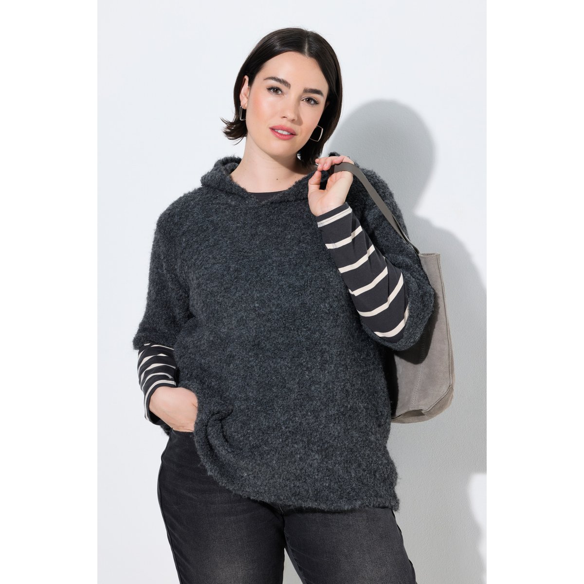 Sweat-shirt à capuche chiné anthracite, ULLA POPKEN