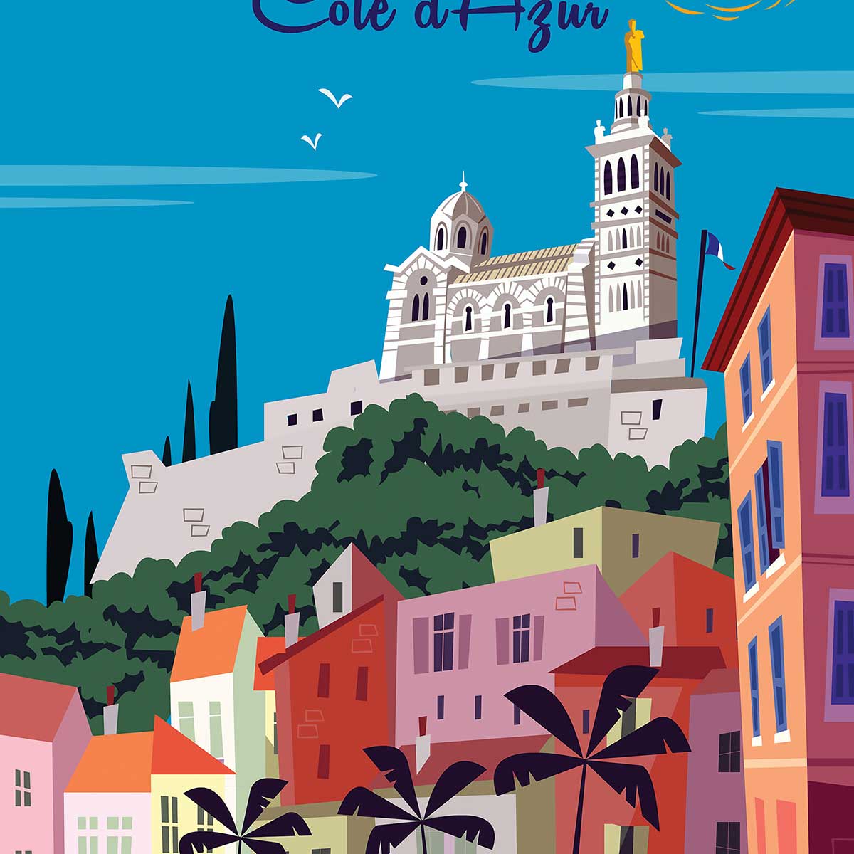 Affiche vintage Marseille affiche + cadre en bois - noir, HEXOA