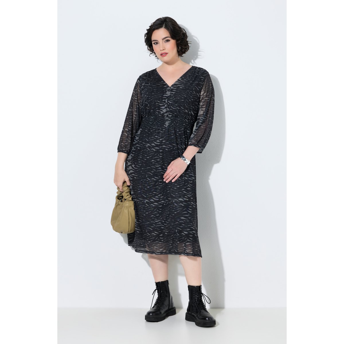 Robe midi en tulle, motif zébré noir, ULLA POPKEN