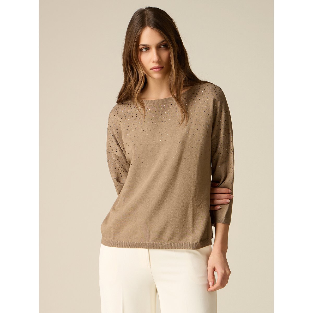 Pull avec micro-cristaux beige, OLTRE