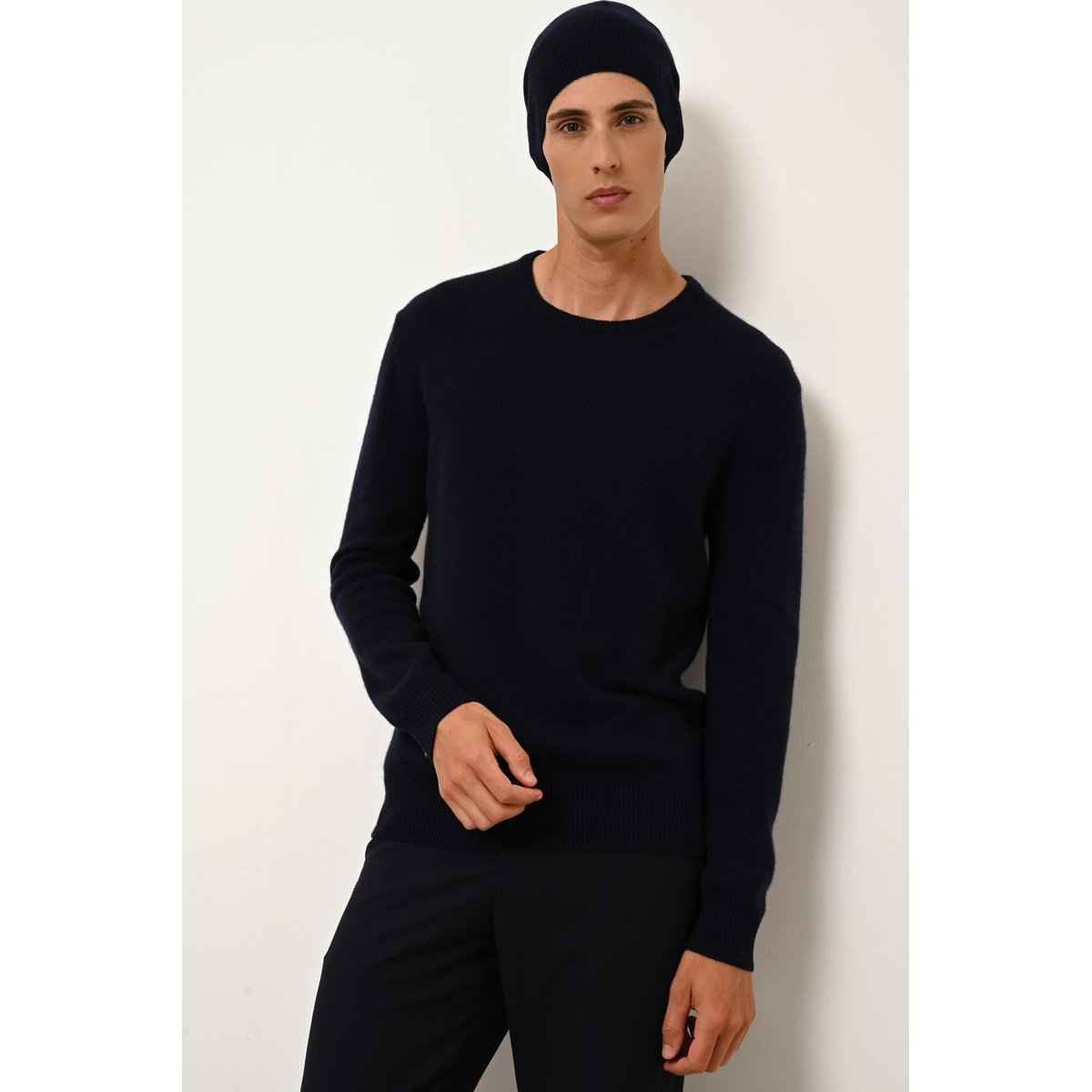 Pull Col Rond 4 Fils Navy Gabin bleu foncé, JUST CASHMERE