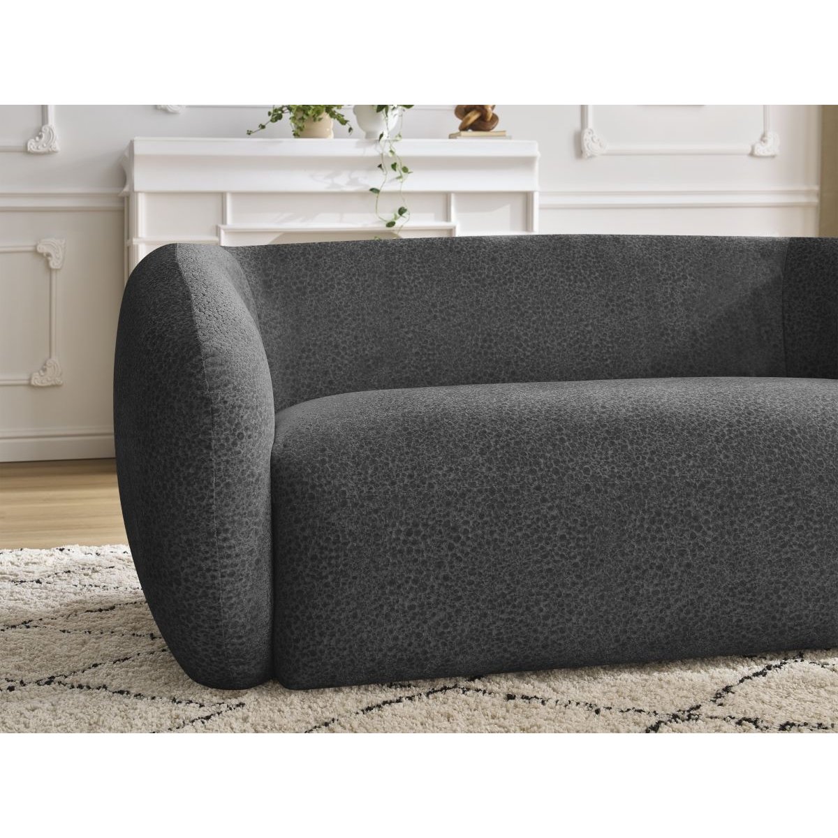 Canapé droit fixe 2 places en tissu texturé, CELINE gris foncé, BOBOCHIC