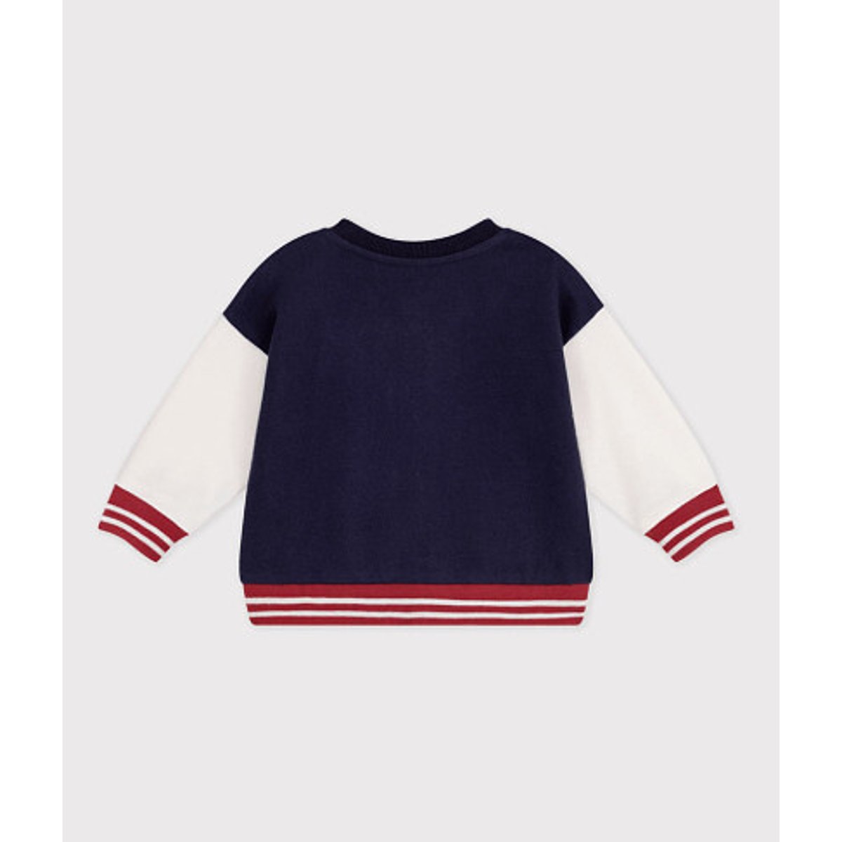 Sweat pressionné esprit Teddy en coton bleu marine/blanc, PETIT BATEAU