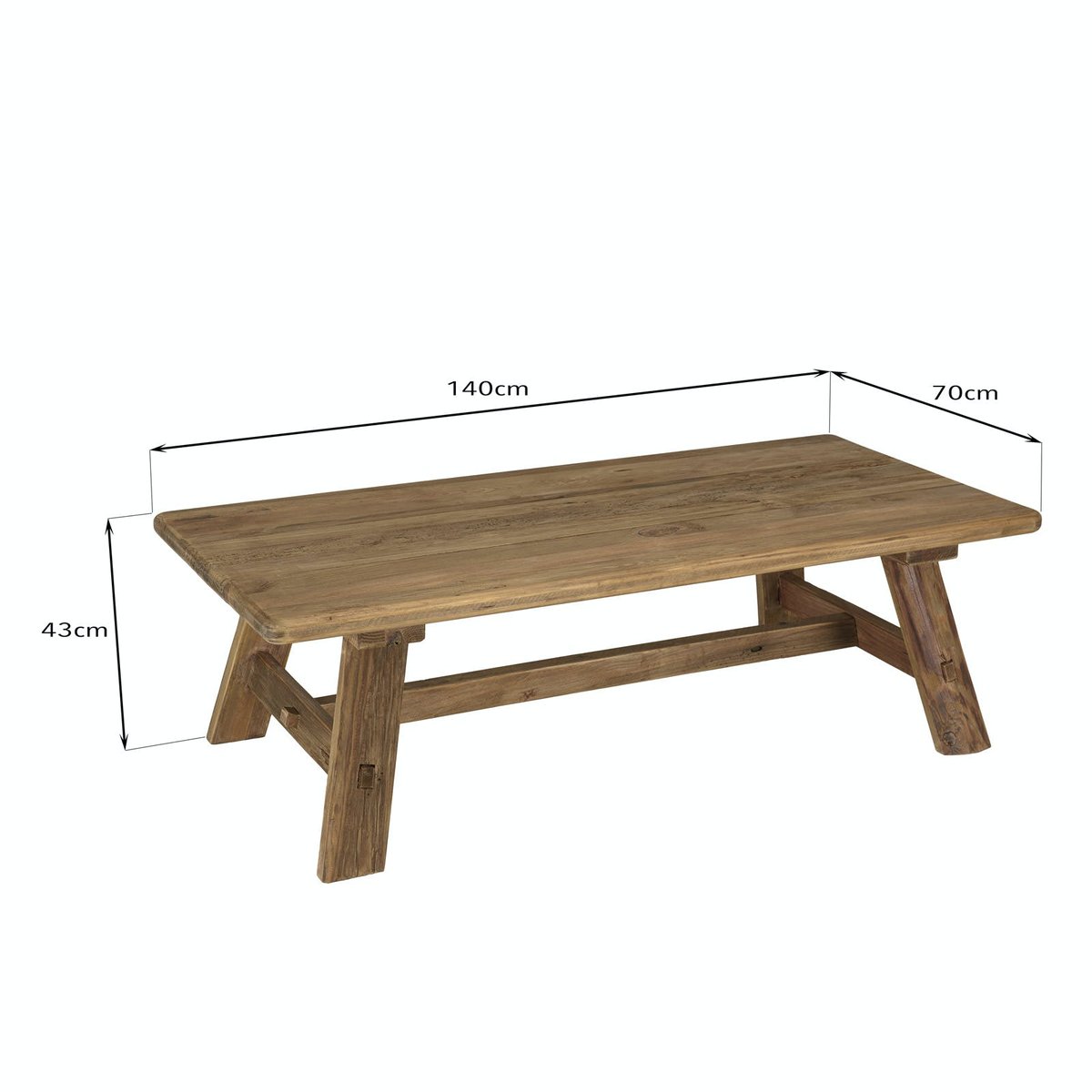Table basse tréteaux bois recyclé 140 cm DENVER bois naturel, PIER IMPORT