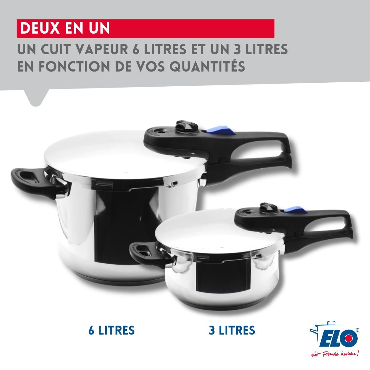 Autocuiseur vapeur 18/10 22 cm 3 à 6 litres PRAKTIKA PLUS XL noir,inox, ELO