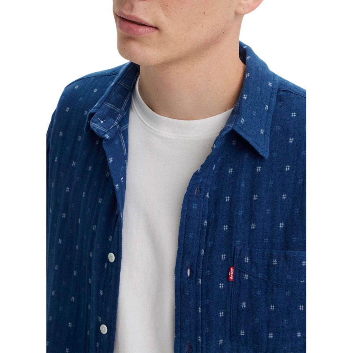 Chemise en coton bleue imprimé avec une coupe regular fit et un col français bleue, LEVI'S