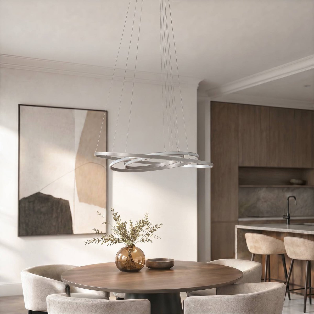 Suspension en métal moderneLED, Ezana nickel, LUCANDE