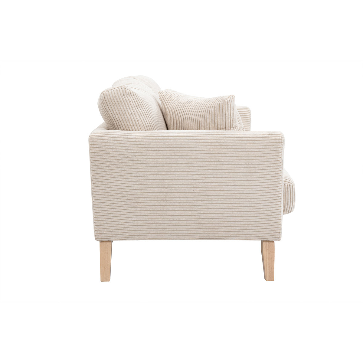 Canapé scandinave déhoussable 2 places en tissu velours côtelé beige et bois clair OSLO beige, MILIBOO