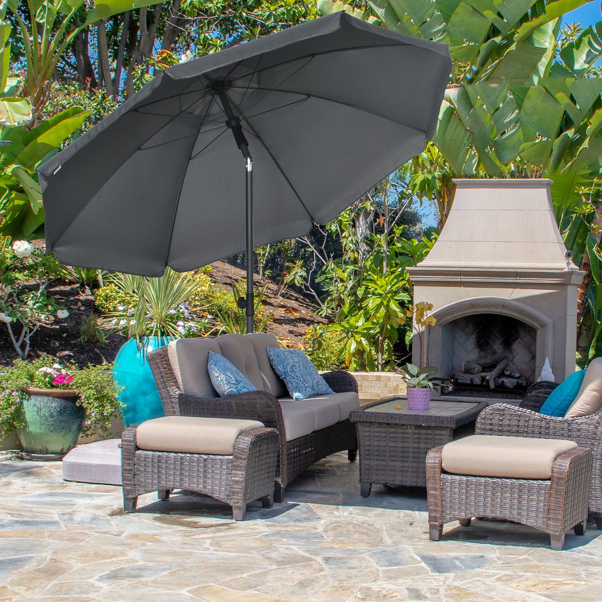 Parasol inclinable octogonal  Ø 1,8 x 2,09H m acier polyester gris gris, OUTSUNNY