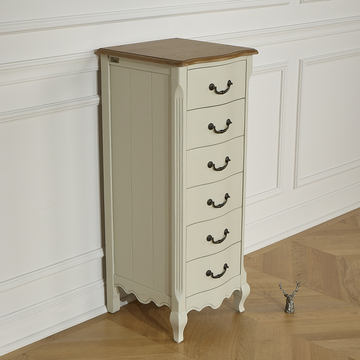 Colonne de rangement style classique, plateau en chêne, 6 tiroirs ORIANE blanc, ROBIN DES BOIS