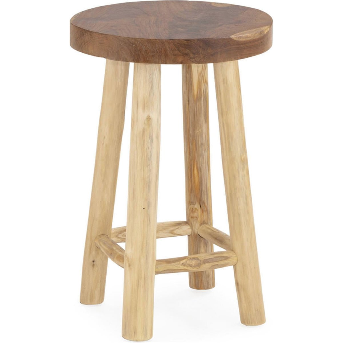 Tabouret rond en bois de teck, Repose-pied naturel, RECOLLECTION