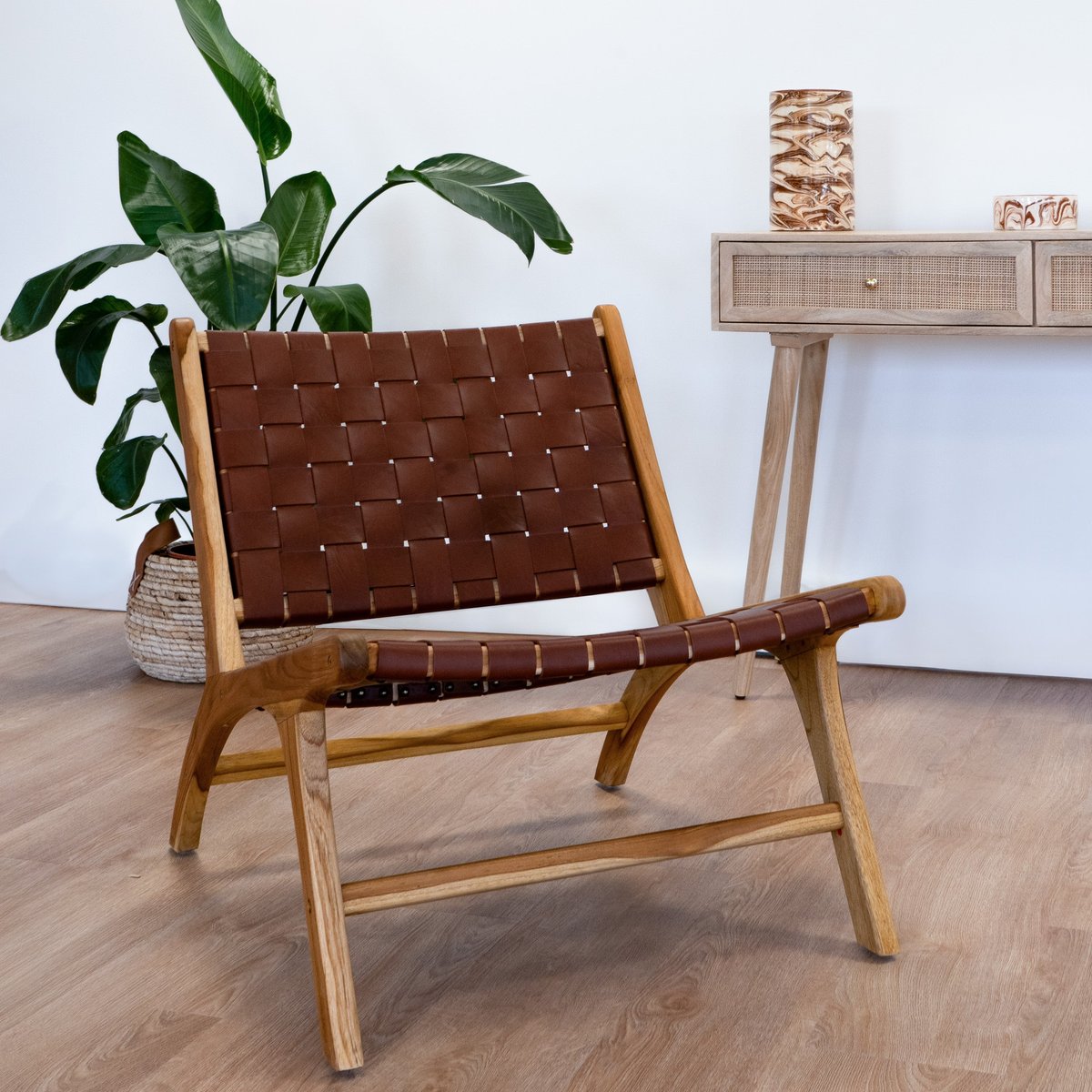 Fauteuil en teck et cuir - KUNA marron, MAISON PAVANE