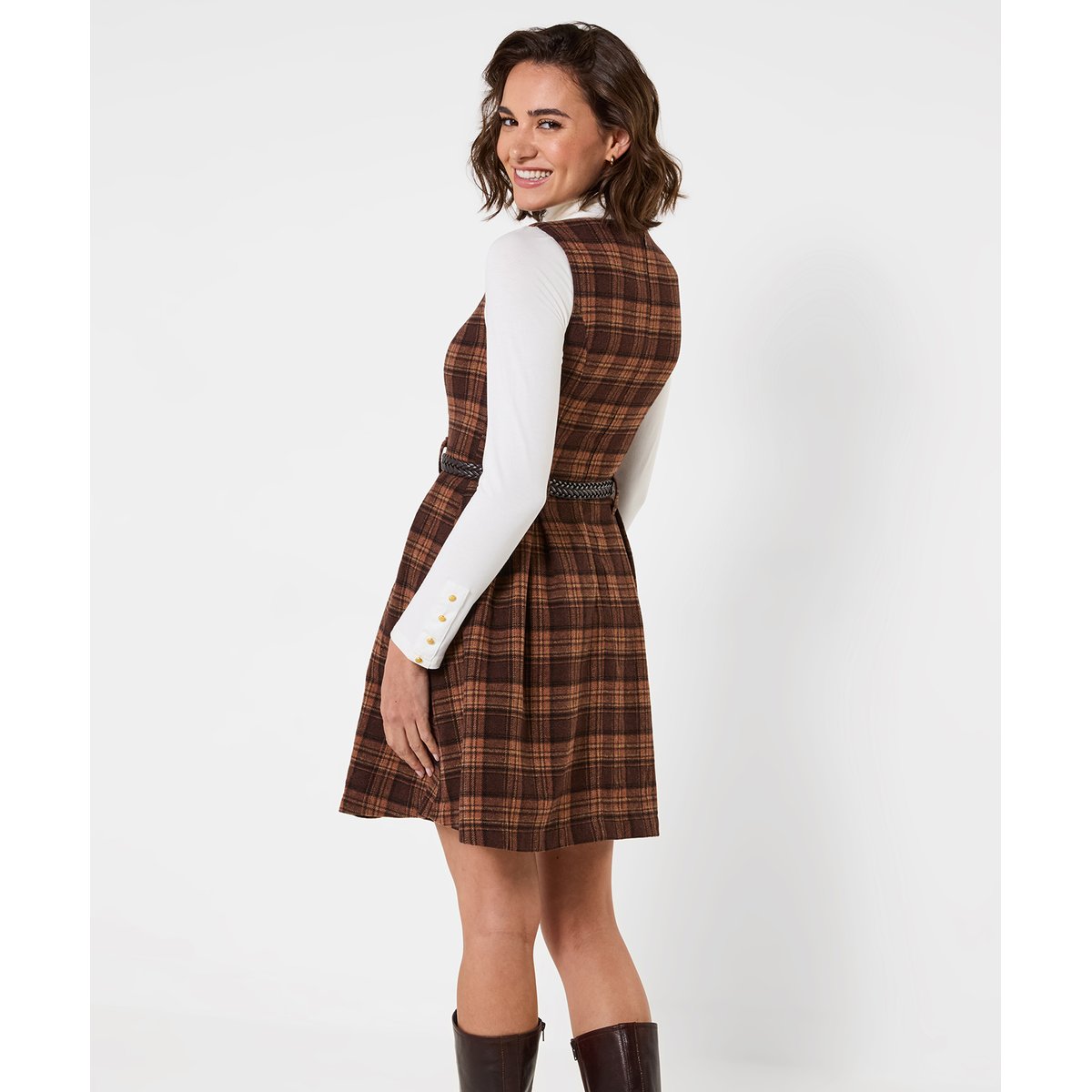 Robe Courte à Carreaux Ceinturée Tradition marron, JOE BROWNS