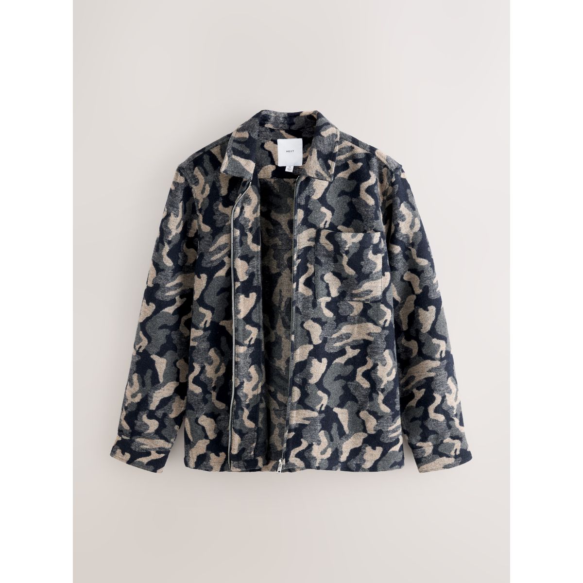 Veste surchemise zippée à motif camouflage bleu marine, NEXT
