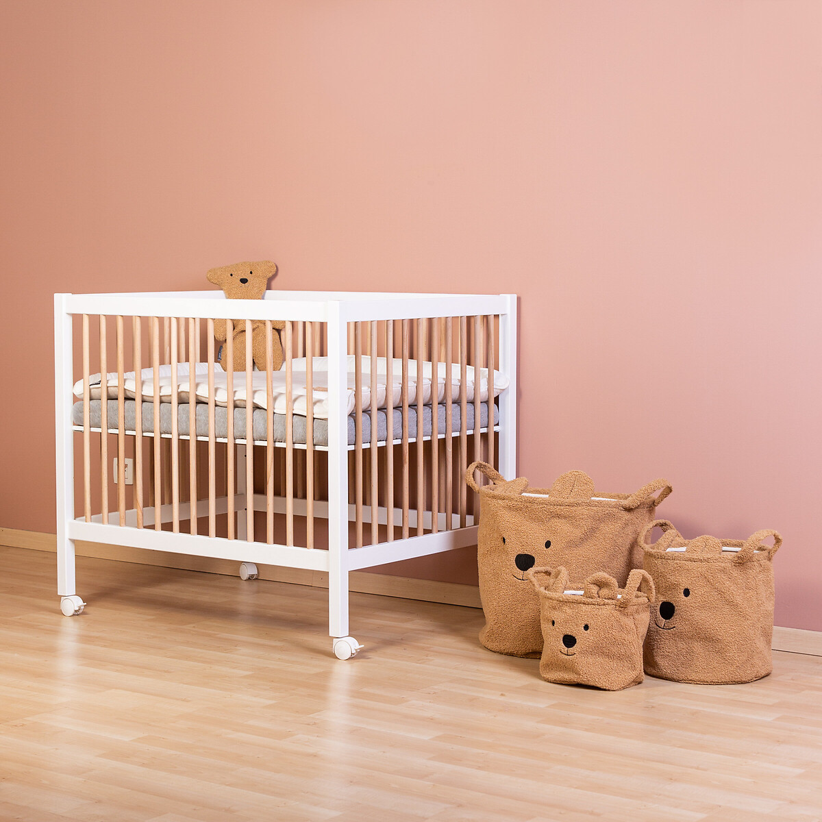Parc 97 en bois hêtre 75 x 95 cm avec roues blanc, CHILDHOME