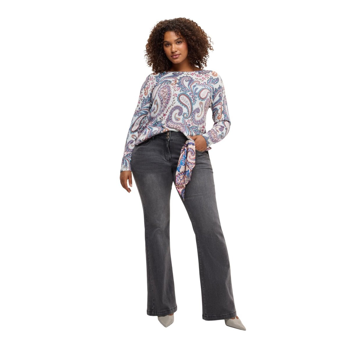 Jean Flare avec foulard. gris, FIORELLA RUBINO