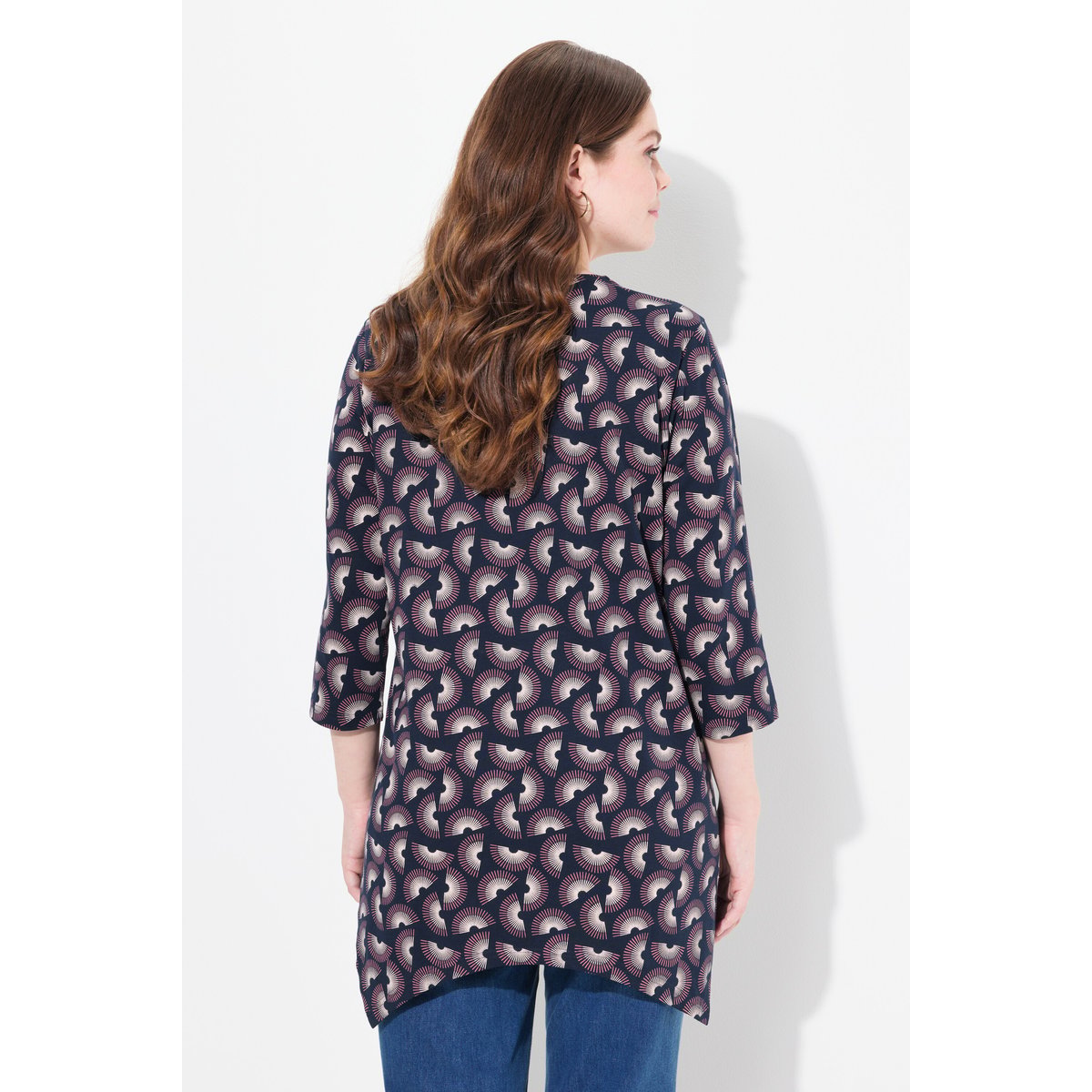 T-shirt long en coton bio marine, ULLA POPKEN