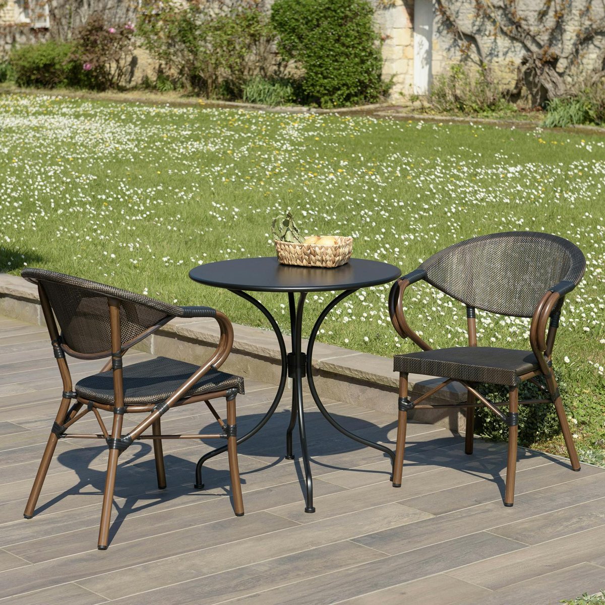 Table + 2 chaises de jardin bistrot GIJON marron, PIER IMPORT