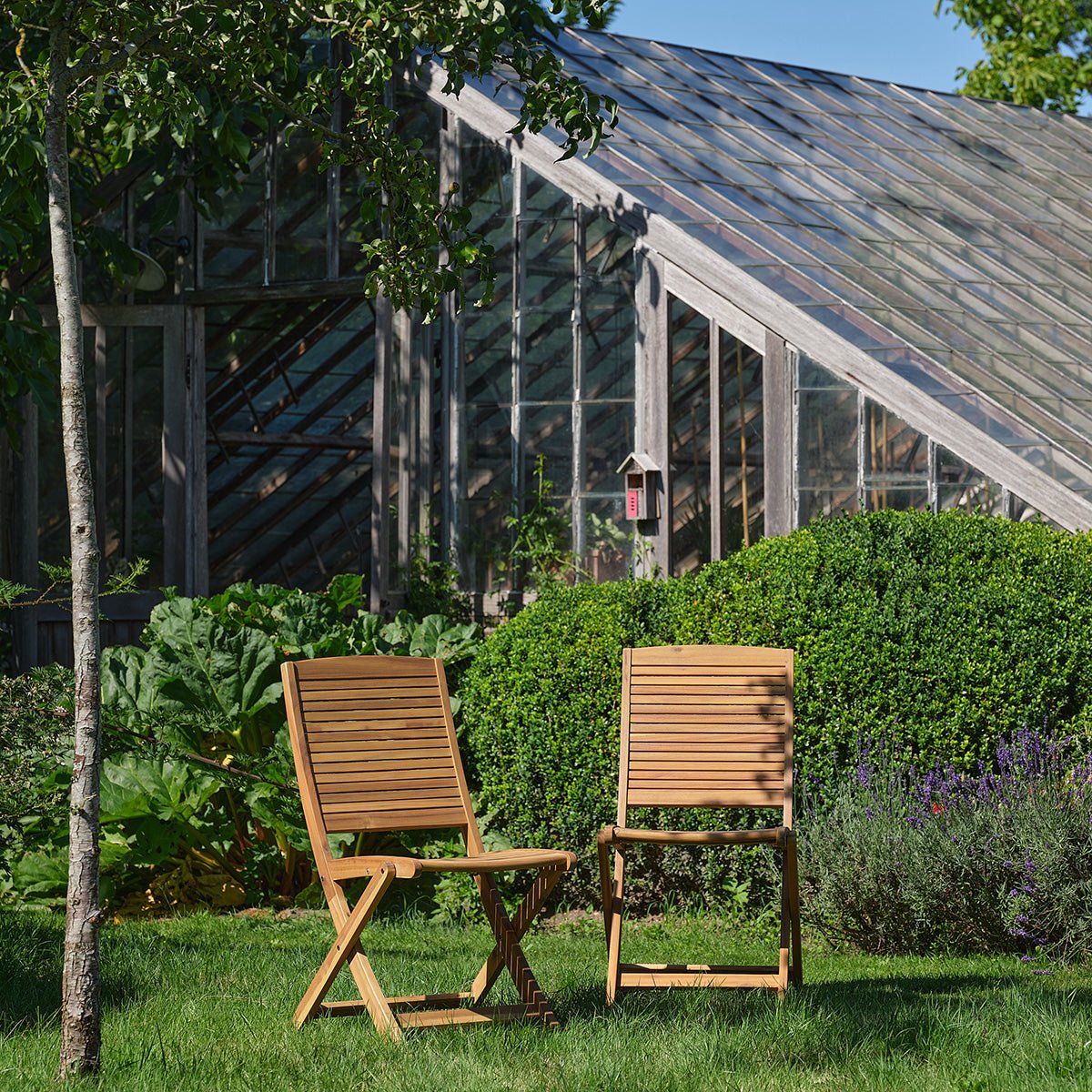Lot de 2 chaises de jardin pliantes en acacia massif MILOS naturel, BERAH GETAH