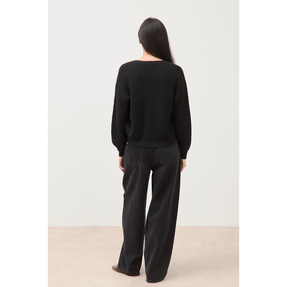 Gilet manches longues col v noir, BONOBO