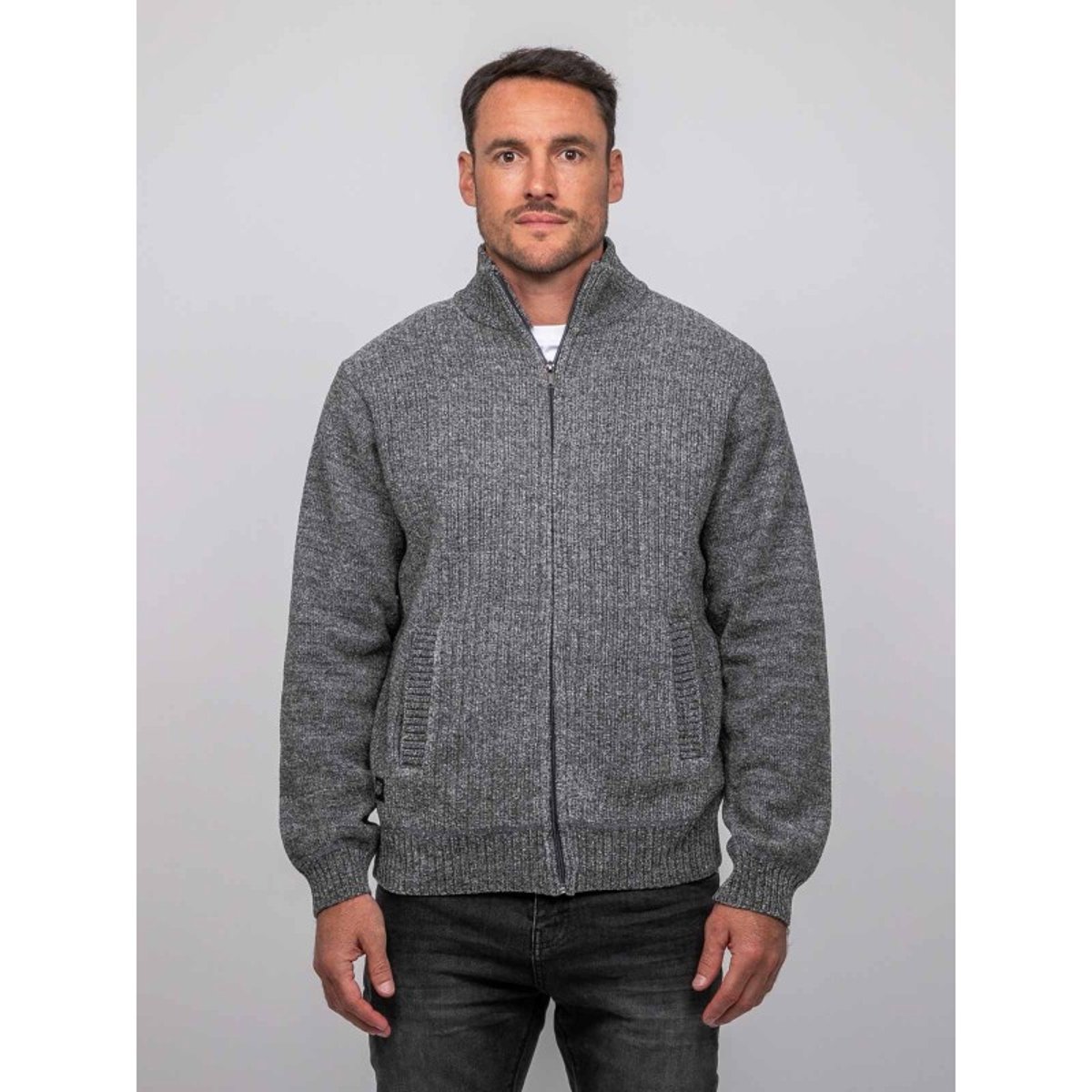 Gilet Chenille Zippé Col Montant Limago gris, RITCHIE