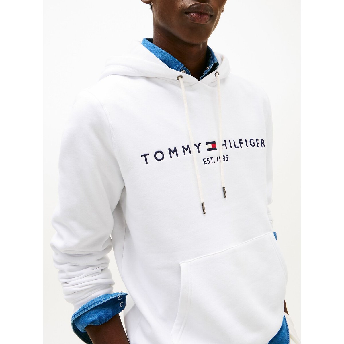 Sweat à capuche Tommy Logo blanc, TOMMY HILFIGER
