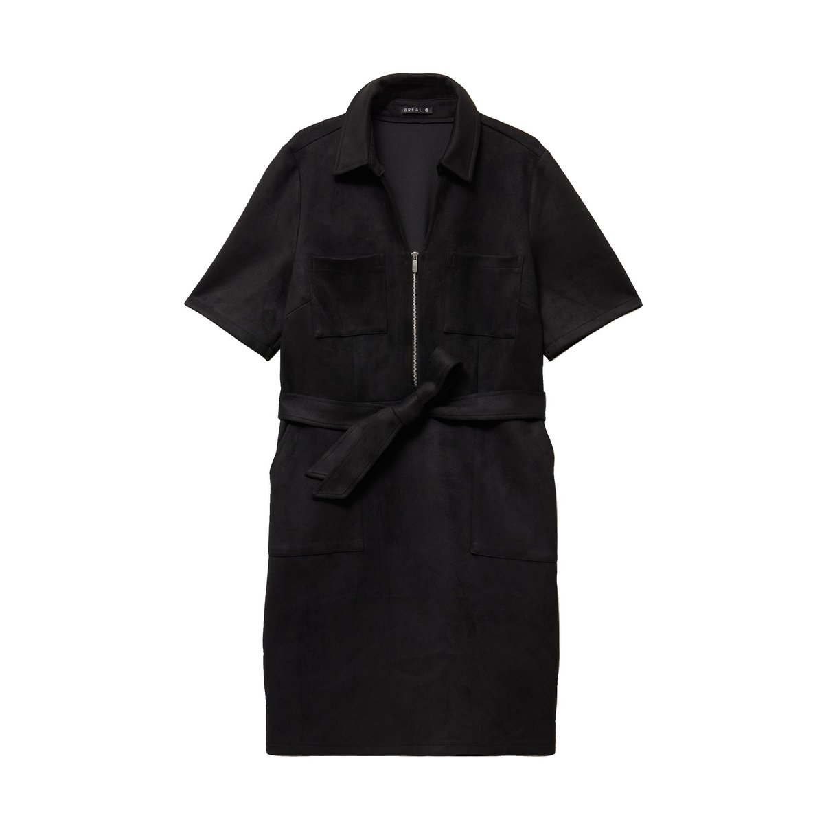 Robe droite courte manches coudes daim noir, BREAL