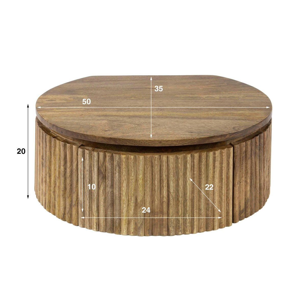 Table de nuit murale en bois de manguier rainuré, forme ronde DELHI bois naturel, PIER IMPORT