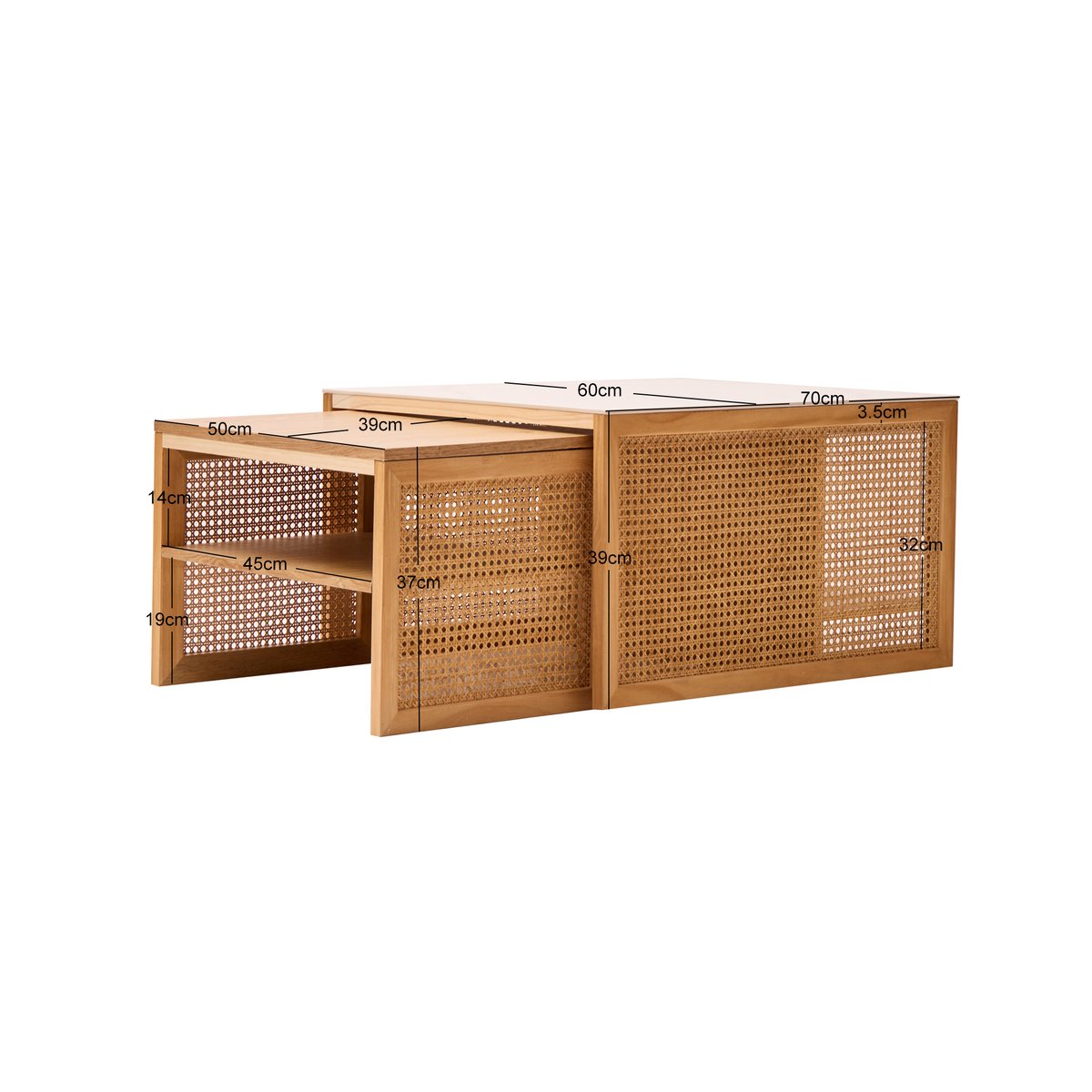 Lot de 2 tables basses gigognes, rotin, TROMSO coloris naturel, NORDLYS