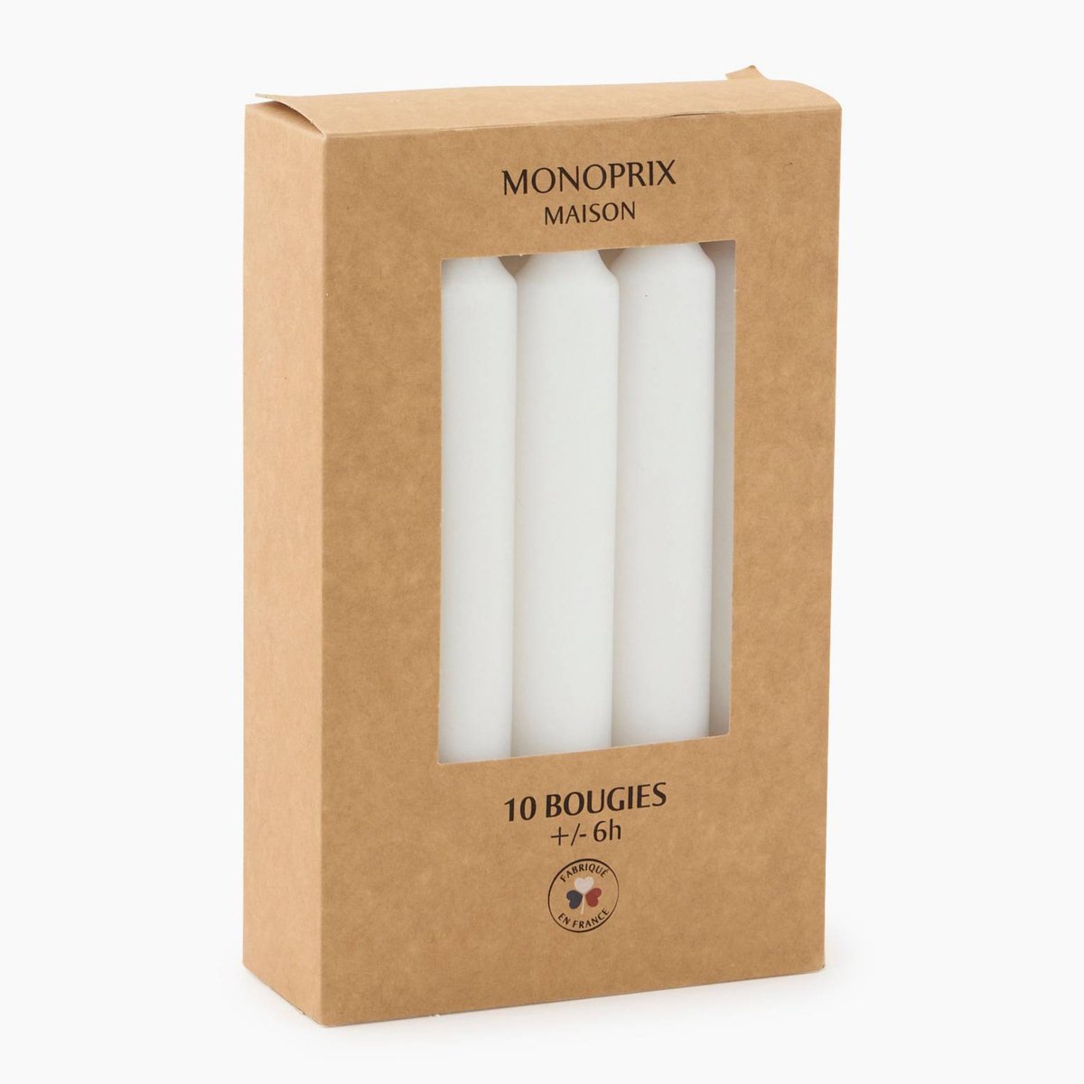 Boîte 10 bougies, 21x165mm blanc, MONOPRIX