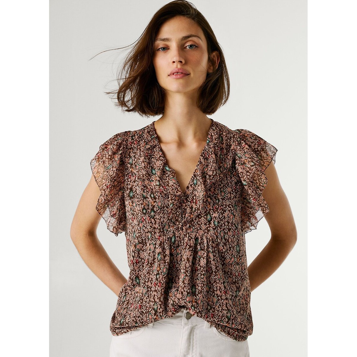 Blouse imprimée, à manches volantées imprimé multicolore, PEPE JEANS