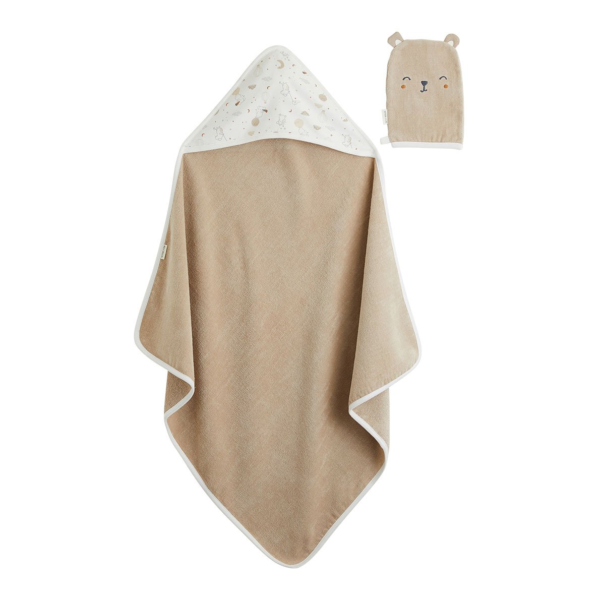 Cape de bain et gant bébé Eliah ecru, PETIT BEGUIN