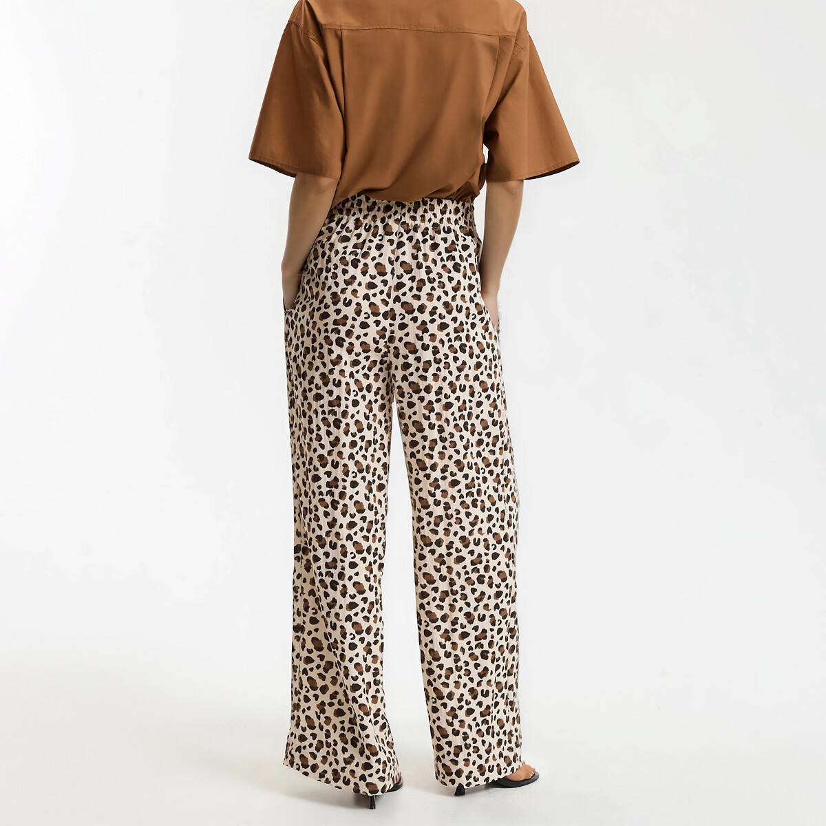 Leopard Print Elasticated Waist Wide Leg Trousers leopard print, LA REDOUTE COLLECTIONS