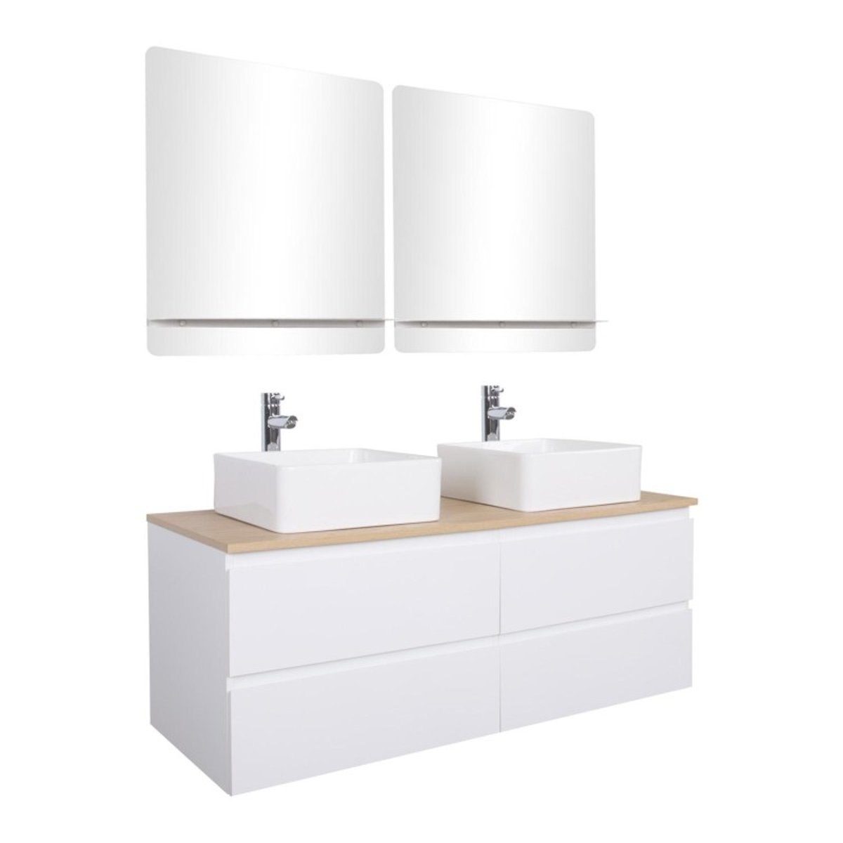 Ensemble meuble double vasque 120cm + robinet + miroir SORRENTO blanc brillant, MOB IN
