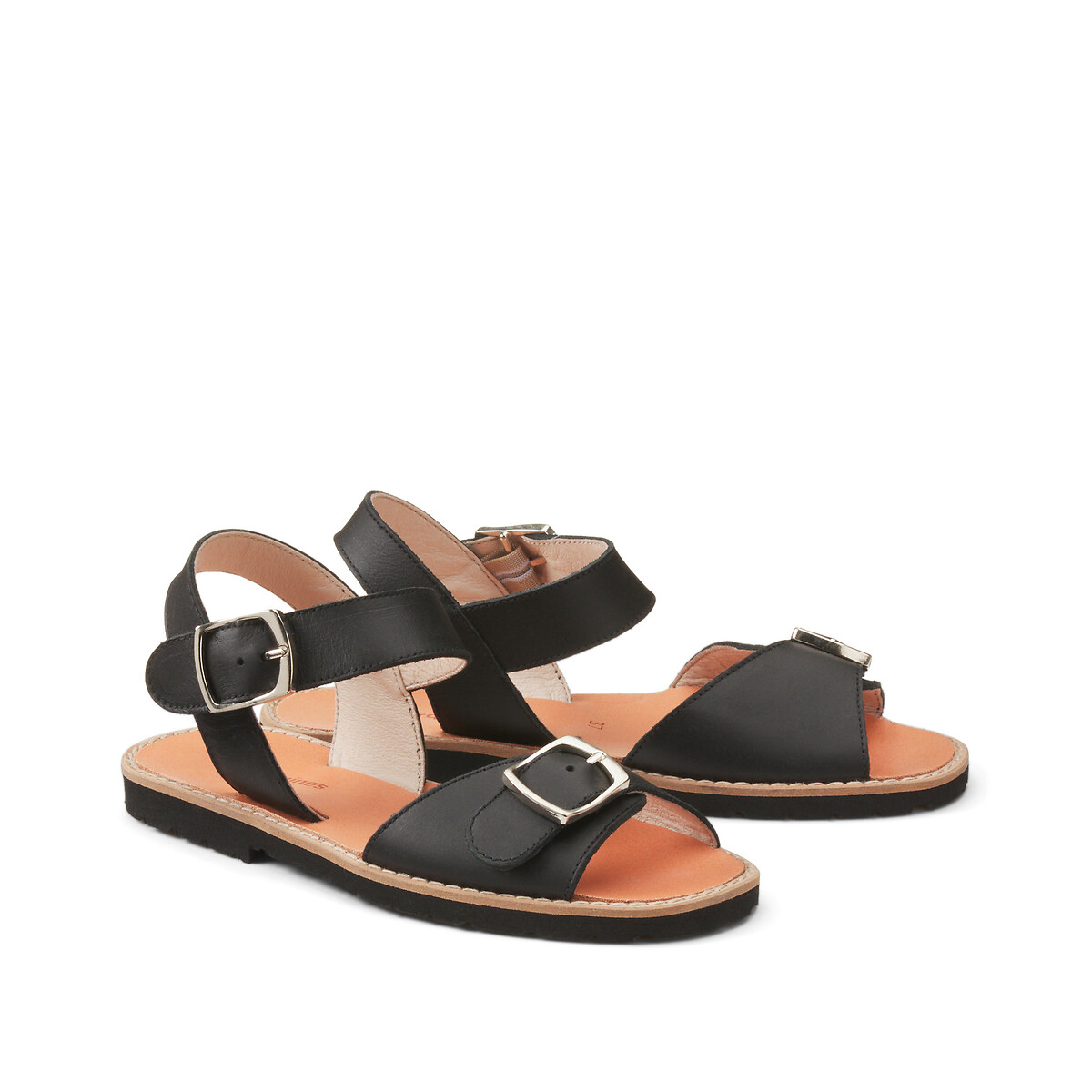 Sandales en cuir talon plat AVARCA BOUCLE LEOPARD noir, MINORQUINES