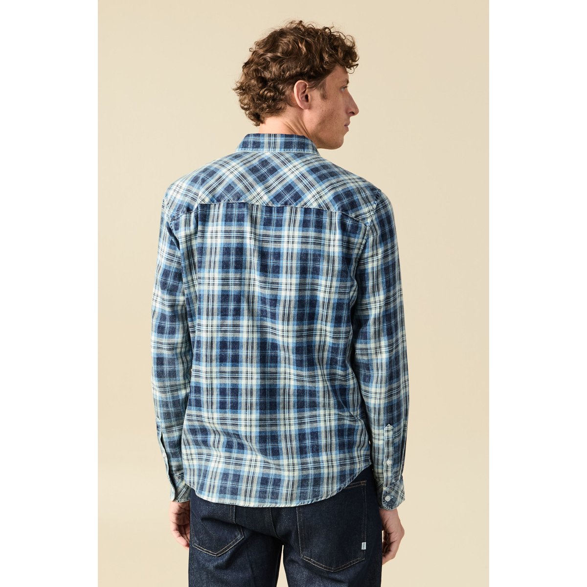 Chemise droite courte en coton bleu foncé, BONOBO