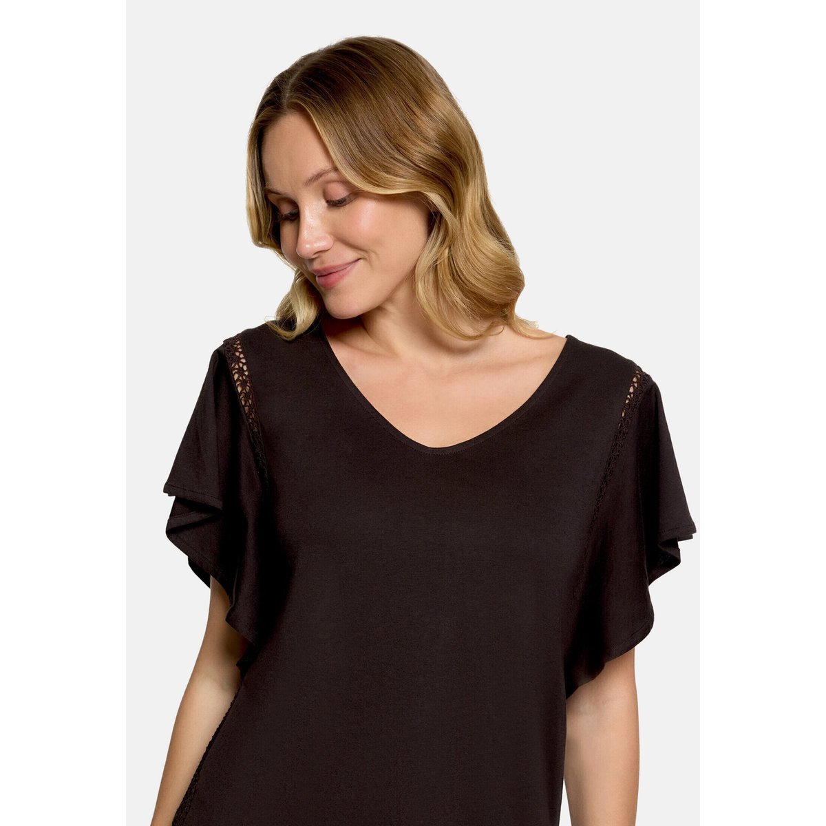 T-shirt basique à encolure en v molé, CARTOON