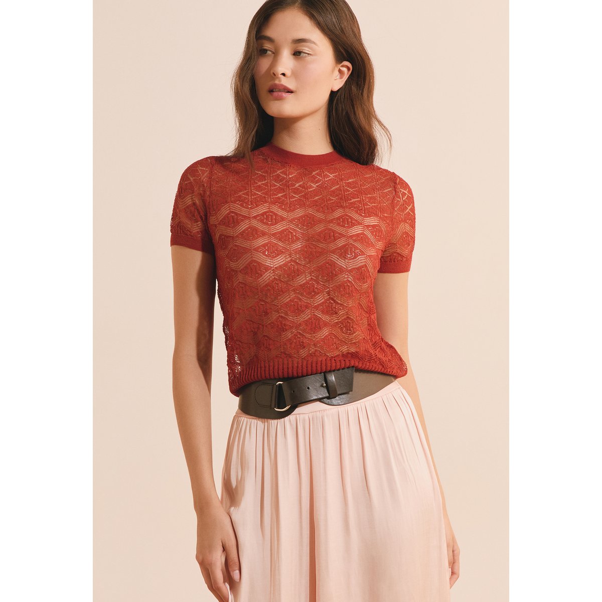 Pull en maille ajourée SAMIRA PULL terracotta, ETAM