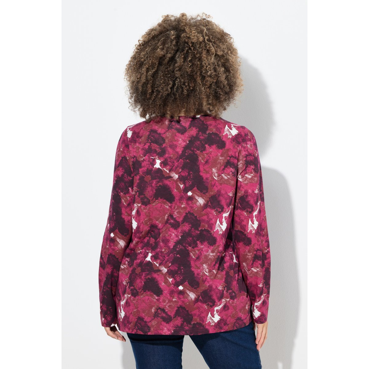 T-shirt à motif floral. Coupe évasée rouge vin foncé, ULLA POPKEN