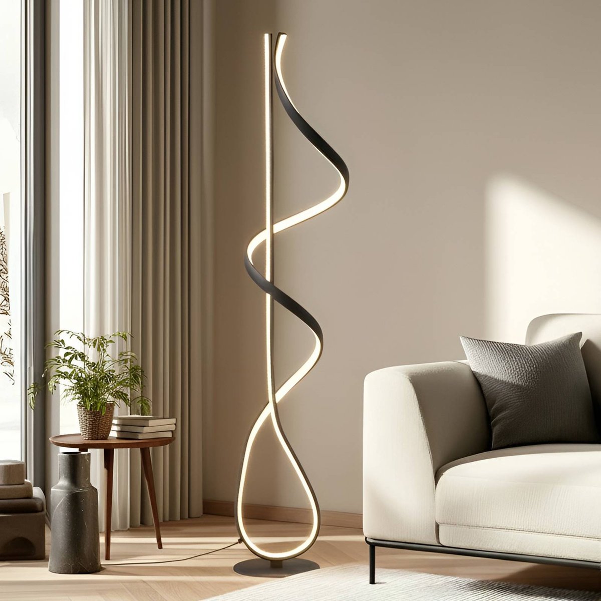 Lampadaire en aluminium moderneLED, Rodado noir, transparent, LUCANDE