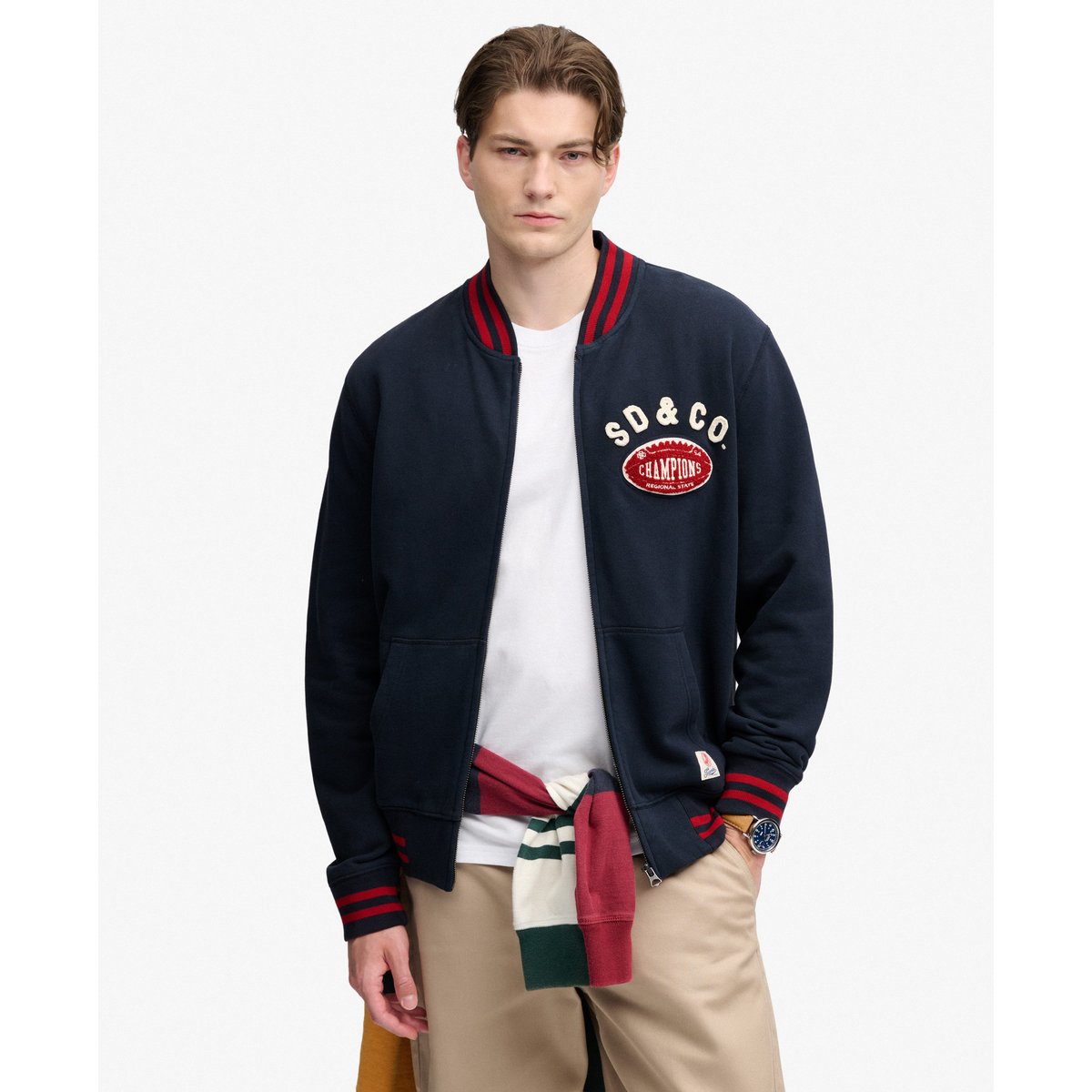 Bomber Track Top Vintage Athletic bleu marine éclipse, SUPERDRY