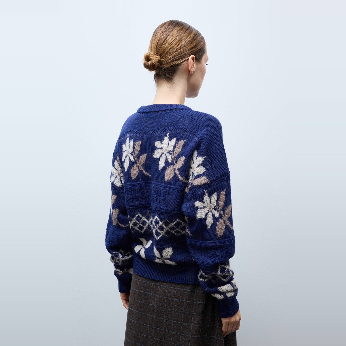 Pull jacquard à fleurs contenant de la laine marine, MONOPRIX