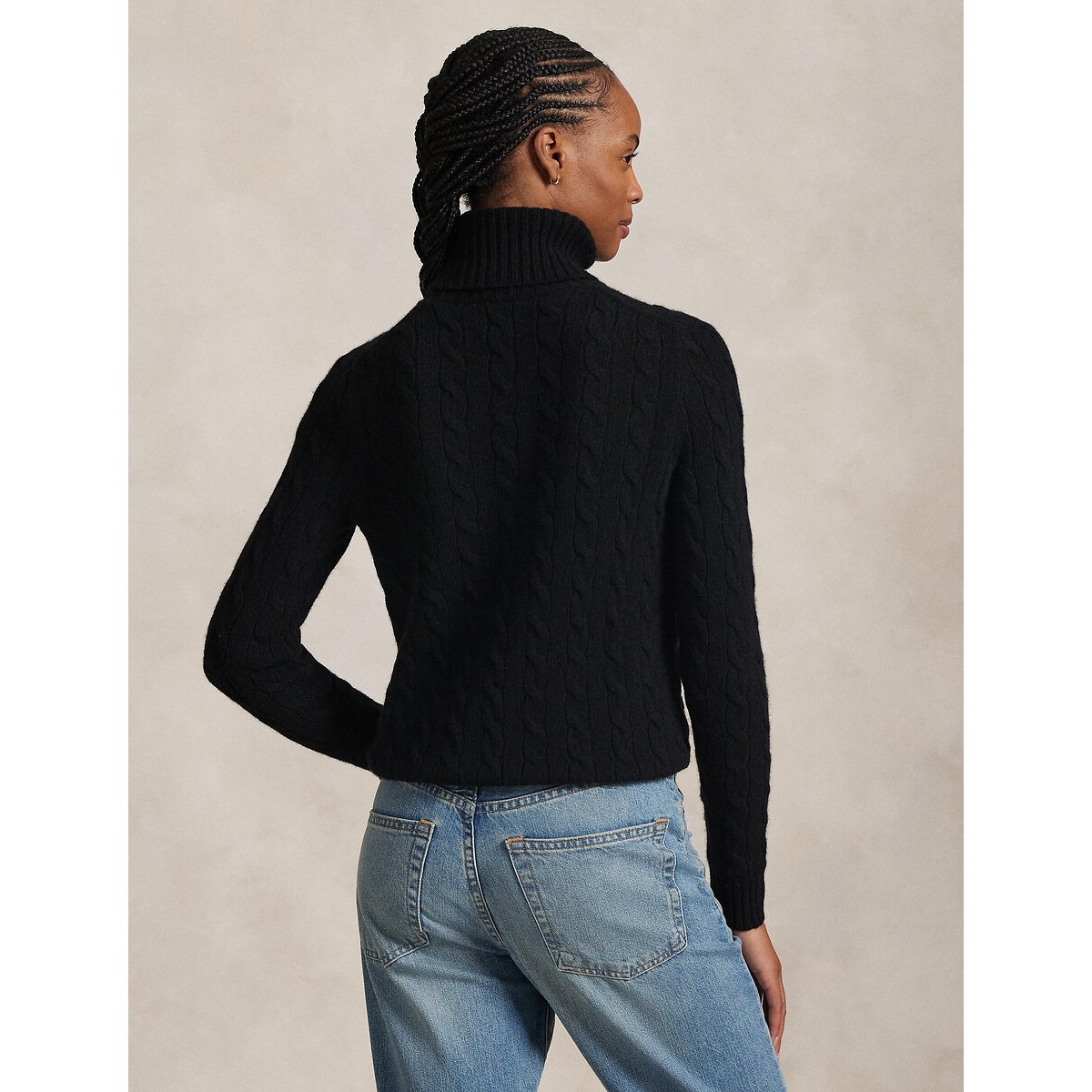Pull col roulé torsadé, 90% laine 10% cachemire noir, POLO RALPH LAUREN